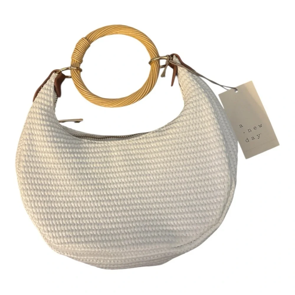 A New Day White Textured Hobo Bag with Tan Handle